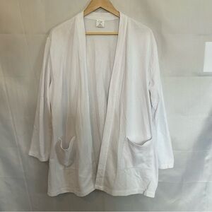 Cielo White Open Front Relaxed Fit Cotton Terry Cardigan